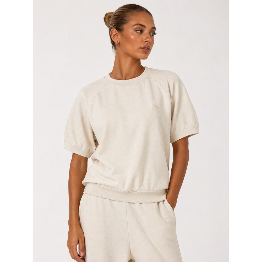 Eterne Sonny Short Sleeve Sweatshirt Neutral Off White 100% Cotton L